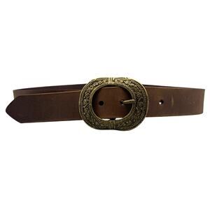 Cow Hide Womens Leather Belt Size M Brass Buckle Made India Brown 1 1/4" Wide